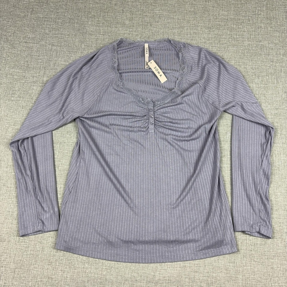 Soma Pajama Top Womens XS Purple Cool Nights Henley Long Sleeve Sleepwear